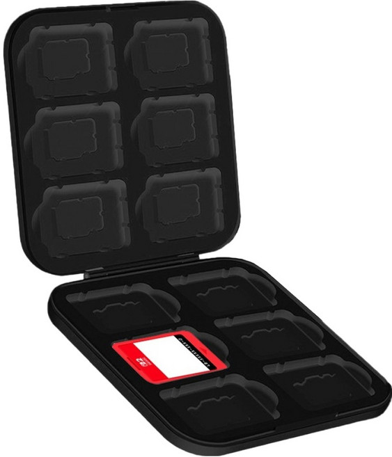 스페이스쉴드 닌텐도 스위치 시리즈 호환 포켓 팟 게임 카드 카트리지 수납 정리 보관 PC 케이스 12슬롯, 블랙, 1개