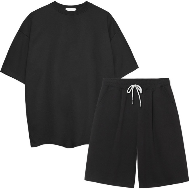 일루소 남녀공용 특양면 무지 반팔티 버뮤다 원턱 트레이닝 반바지 상하의 세트