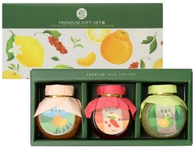 제주앤팜 프리미엄 차 선물 200g x 3종 세트, 오미자차 + 한라봉차 + 풋귤차, 1세트