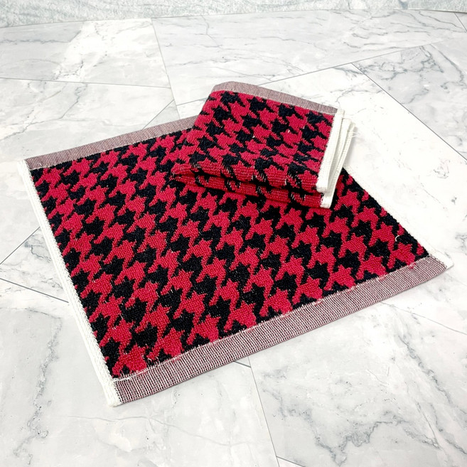 LIFE 來福牌 極致千鳥格緹花方巾 柔軟吸水面巾 23x23公分, 黑色/紅色, 1條