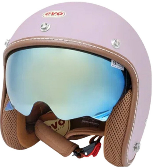 evo helmets 內鏡復古騎士安全帽 附冰絲面罩, 丁香紫