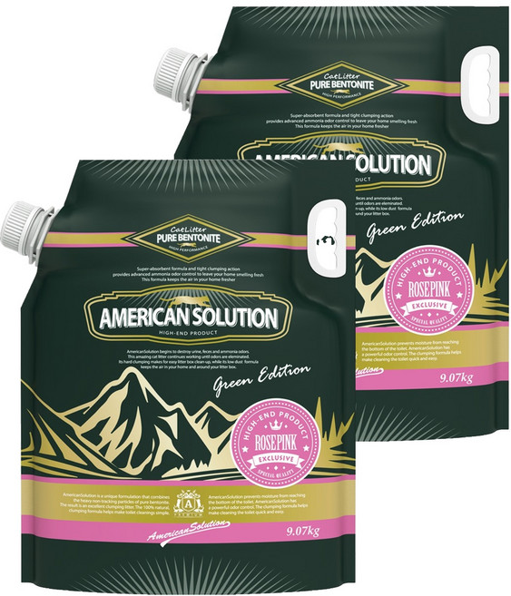 아메리칸솔루션 응고형 그린에디션 고양이 모래, 9.07kg, 2개, 로즈핑크향