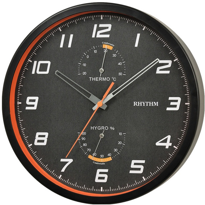 RHYTHM 日本麗聲時計 溫濕度指針掛鐘, 黑色