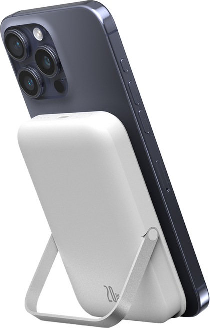 굿밸류 포터블 스탠드 고속 무선충전 맥세이프 보조베터리 10000mAh C타입, 화이트, WS-T159P