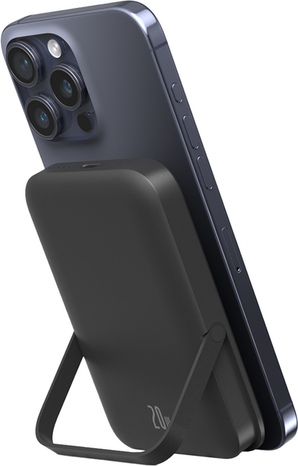굿밸류 포터블 스탠드 고속 무선충전 맥세이프 보조베터리 10000mAh C타입, 블랙, WS-T159P
