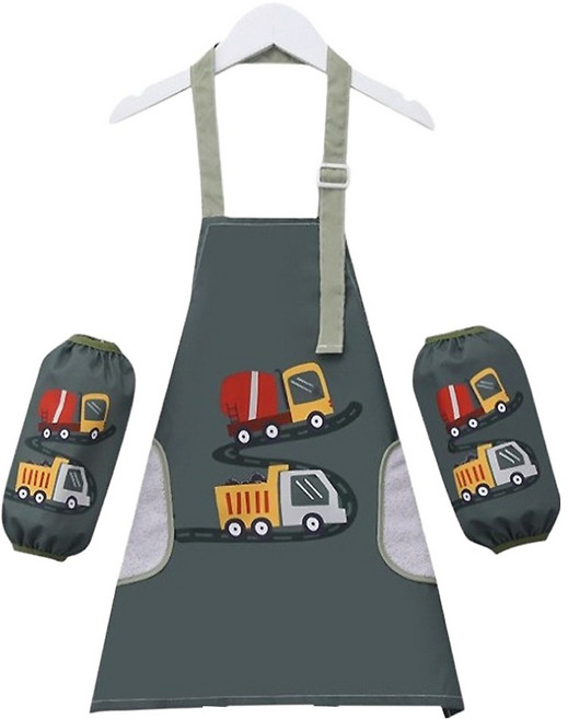 투데이리빙 바른리빙 베베코 방수 어린이 앞치마 M + 토시 FREE 세트, 자동차, 1개