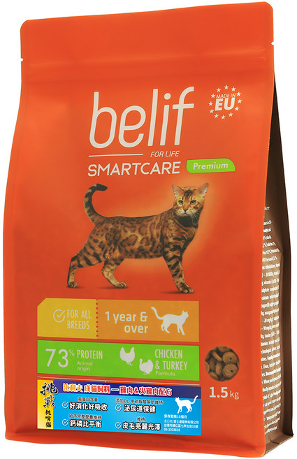 belif 比利夫 成貓用 貓飼料, 雞肉 + 火雞肉配方, 1.5kg, 1袋
