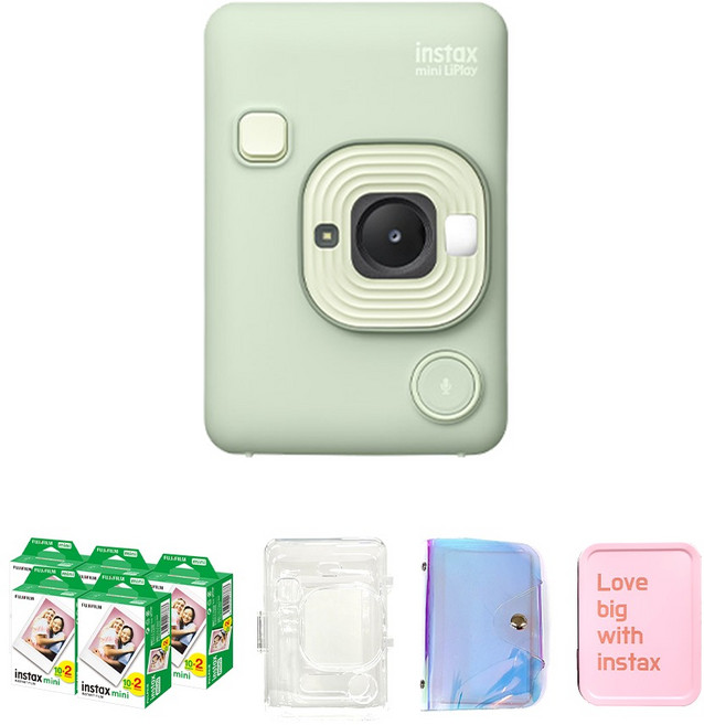 인스탁스 미니 리플레이 말차그린 C타입 + 미니필름 100p + 투명케이스 + 홀로그램앨범 + 틴케이스 세트, 1세트
