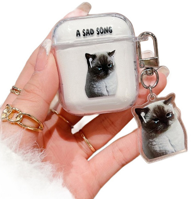 거친언니 귀여운 투명 소프트 에어팟 에어팟프로 케이스, 귀여운 고양이 + 작은 액세서리 airpods 4, 1개