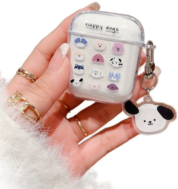 거친언니 귀여운 투명 소프트 에어팟 에어팟프로 케이스, 해피독 + 키링 airpods 1/2, 1개