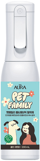 아우라 펫패밀리 룸앤패브릭 탈취제 클린 코튼, 1개, 200ml