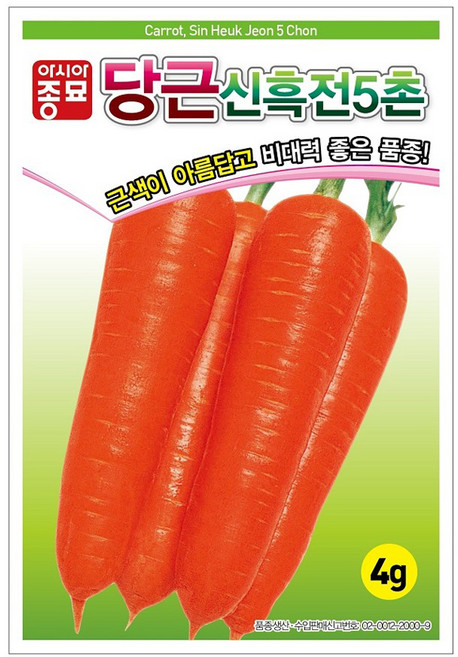 아시아종묘 당근 신흑전5촌 씨앗 4g, 1개