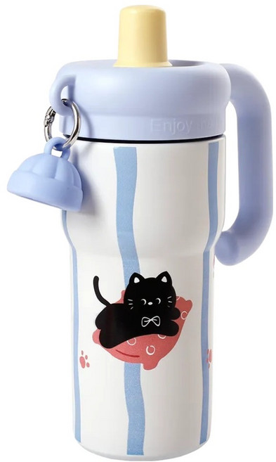 HIKARI 日光生活 冰霸吸管杯, 慵懶貓 藍色, 550ml, 1個