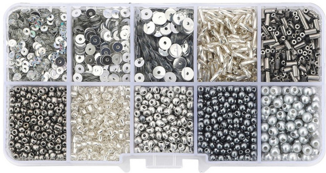 심플하니 반짝반짝 비즈 컬렉션 10종 세트, 실버, 1세트