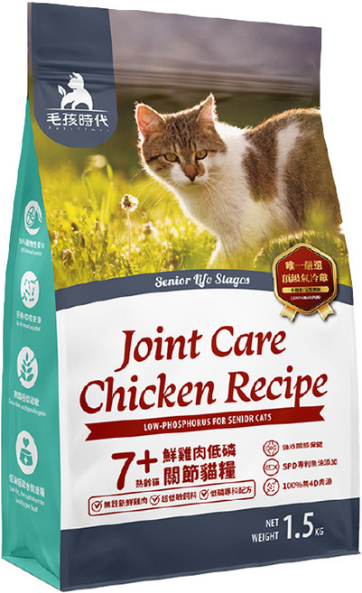 PetsTimes 毛孩時代 成貓用低磷關節貓糧, 1.5kg, 1袋, 雞肉