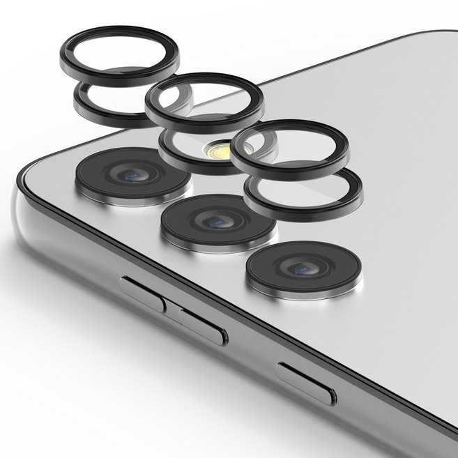 케이맥스 렌즈 개별 프레임 메탈 링 쉴드 강화유리 카메라 보호필름 2p 세트 블랙, 1세트