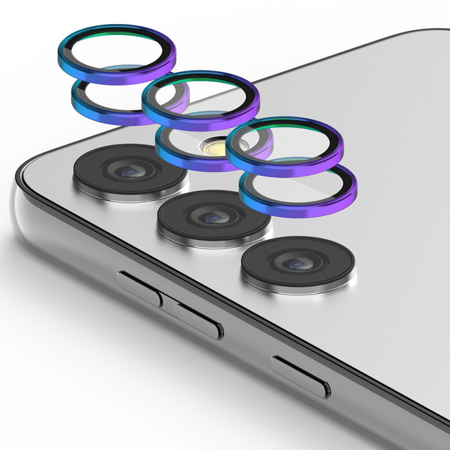 케이맥스 렌즈 개별 프레임 메탈 링 쉴드 강화유리 카메라 보호필름 2p 세트 오로라, 1세트