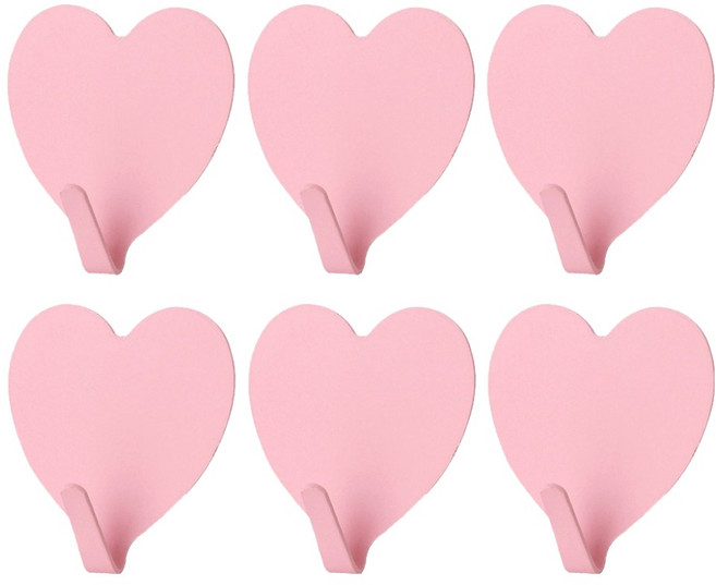 모나코올리브 무타공 핑크핑크 하트 후크, 연핑크, 6개