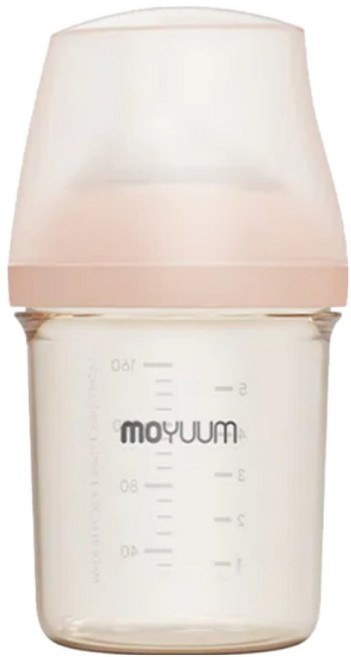 MOYUUM mov.aa PPSU圓口偏心奶瓶, 粉紅色 + 透明色, 160ml, 1個