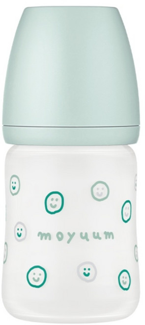 MOYUUM 韓國 寬口矽膠玻璃奶瓶 微笑泡泡 0個月以上, 雲朵白, 150ml, 1個