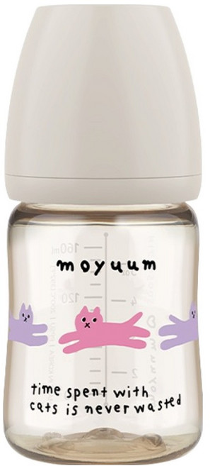 MOYUUM 韓國 PPSU寬口奶瓶 SOOSOOJIN聯名款 0個月以上, 貓咪夢境 暖杏白, 170ml, 1個