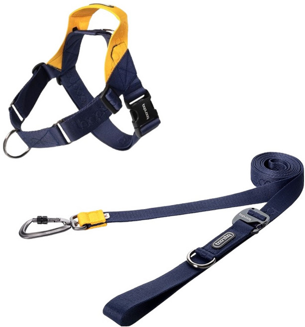 분독 강아지 플레이 카라비너 리쉬 3.2m + 0109 하네스 세트, 네이비, 1세트