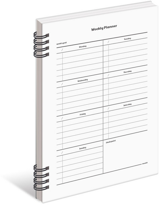 뮤니드 스프링 하드커버 좌철 위클리 플래너, 화이트, 1개