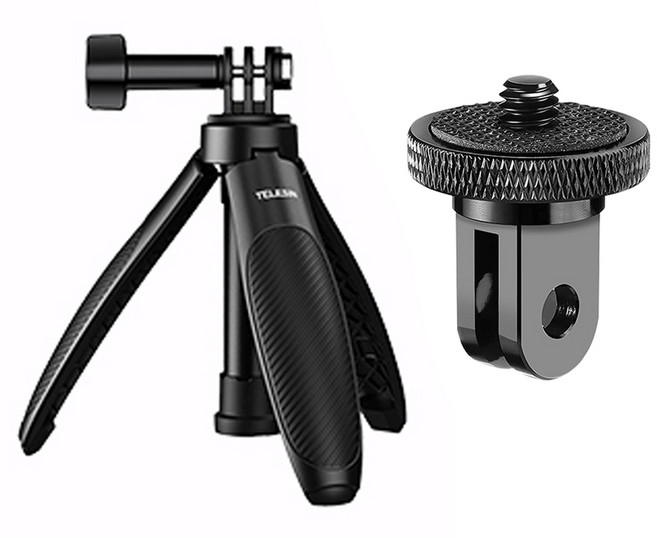 스페이스쉴드 DJI 오즈모 액션 5 프로 호환 텔레신 액션캠 호환 4단 높이 조절 텔레신 쇼티 삼각대 2세대 + 1/4홀 매직 변환 마운트 세트, 1세트