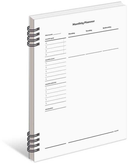 뮤니드 스프링 하드커버 좌철 아젠다 먼슬리 플래너, 화이트, 1개