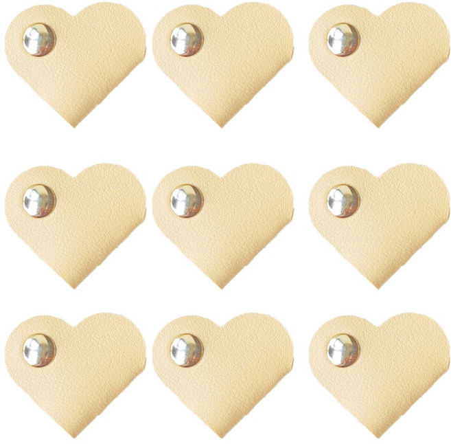 홈바내쓰 똑딱이 하트 가죽 케이블 이어폰 선 정리 홀더, 9개, 애프리콧