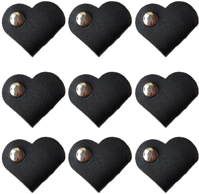 홈바내쓰 똑딱이 하트 가죽 케이블 이어폰 선 정리 홀더, 9개, 블랙