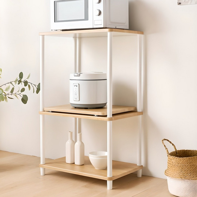 GAGURECIPE DIY智慧滑軌式微波爐架, 橡木白, 3層