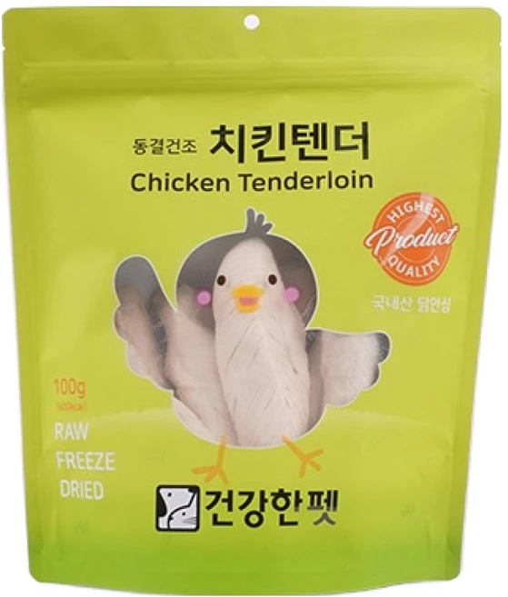 건강한펫 반려동물 치킨텐더 동결 건조 간식, 닭안심, 100g, 1개 - 쿠팡