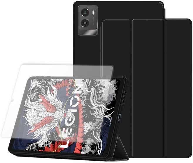 칸탐 가죽 커버 케이스 + 강화유리 세트, 블랙, 1세트