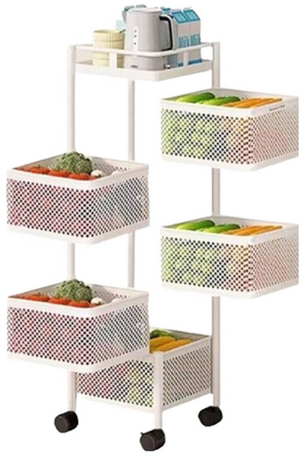 Market Plan 多層收納旋轉貨架移動式手推車 94 x 28cm, 5層, 白色