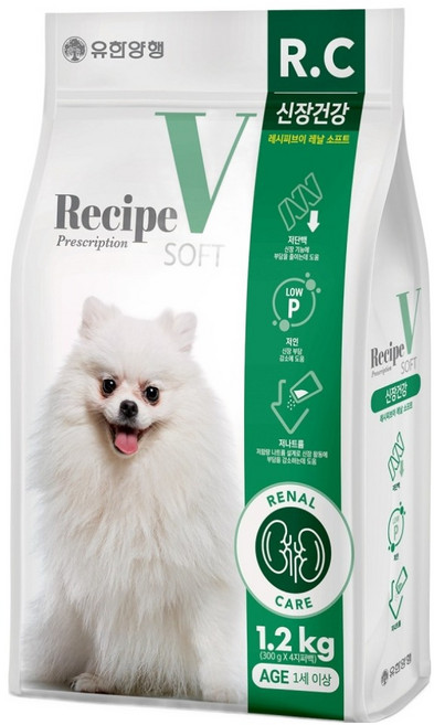 유한양행레시피브이 강아지 레날 소프트 사료, 소화 건강, 1.2kg, 1개
