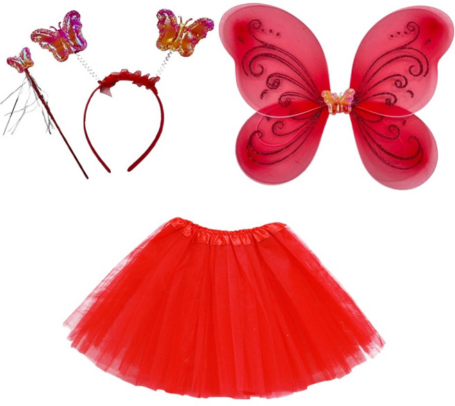 파티공구 요정 날개 + 머리띠 + 봉 + 치마 파티세트, 레드 + 레드, 1세트