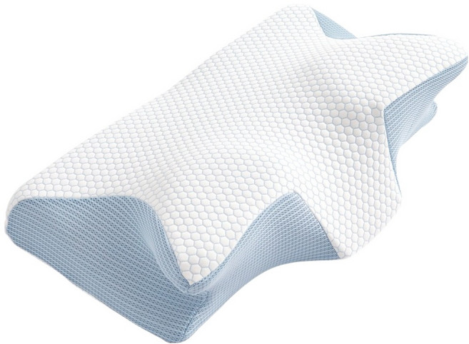 寢室安居 超涼感COOL釋壓肩頸記憶枕/蝶形枕/人體工學枕, 藍色/白色