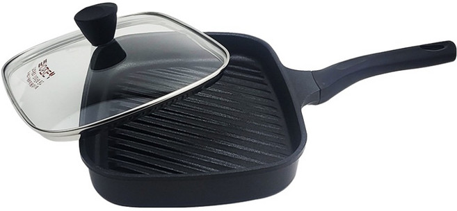 키친아트 인덕션 메탈 멀티 사각그릴팬 + 유리 커버 세트, 27cm, 1개