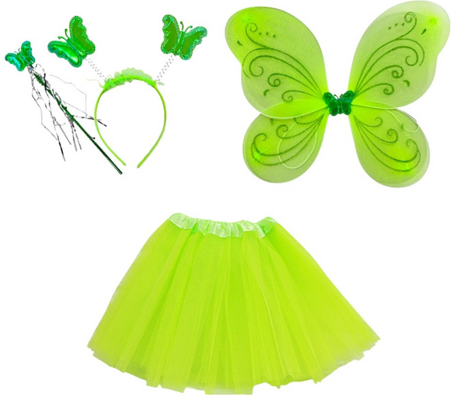 파티공구 요정 날개 + 머리띠 + 봉 + 치마 파티세트, 라임그린 + 그린, 1세트