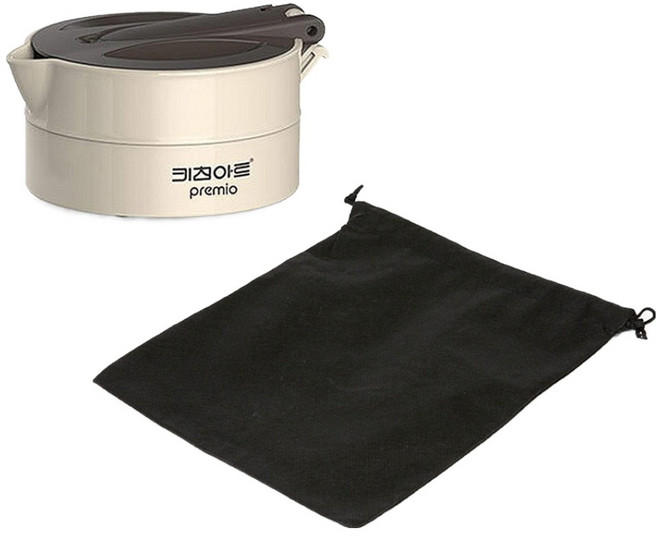 키친아트 전기주전자 프리미오 폴딩포트 일자형 0.6 + 부직포 파우치 세트, KK-F600HF(포트)