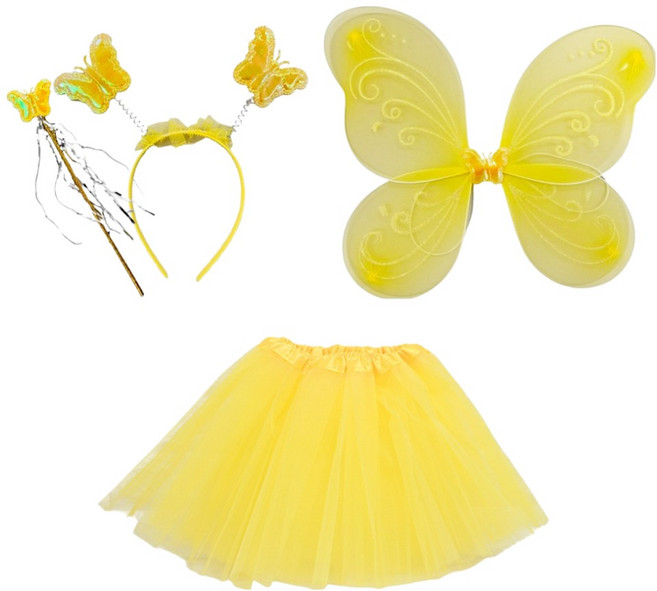 파티공구 요정 날개 + 머리띠 + 봉 + 치마 파티세트, 옐로우 + 옐로우, 1세트