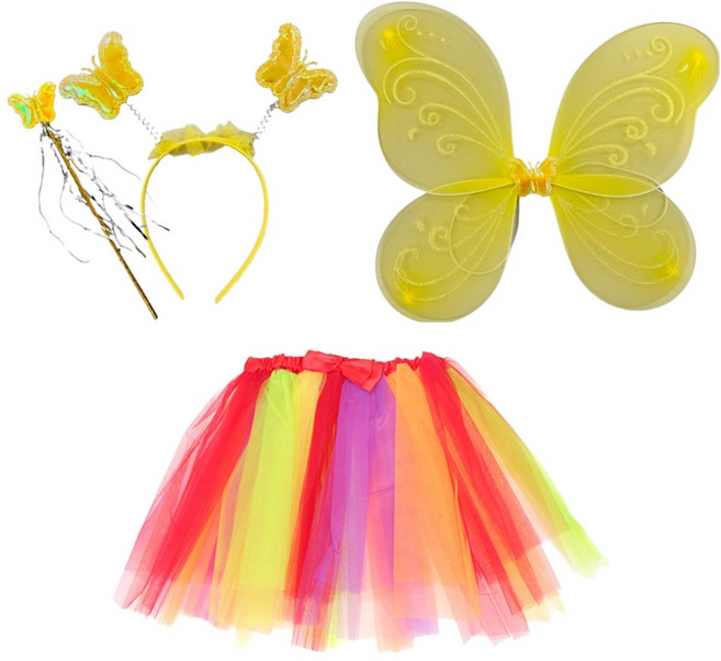 파티공구 요정 날개 + 머리띠 + 봉 + 치마 파티세트, 옐로우 + 레인보우, 1세트