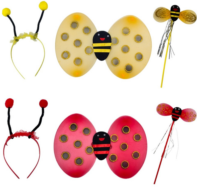 파티공구 꿀벌날개 3종 + 무당벌레 날개 3종 세트, 혼합색상, 1세트