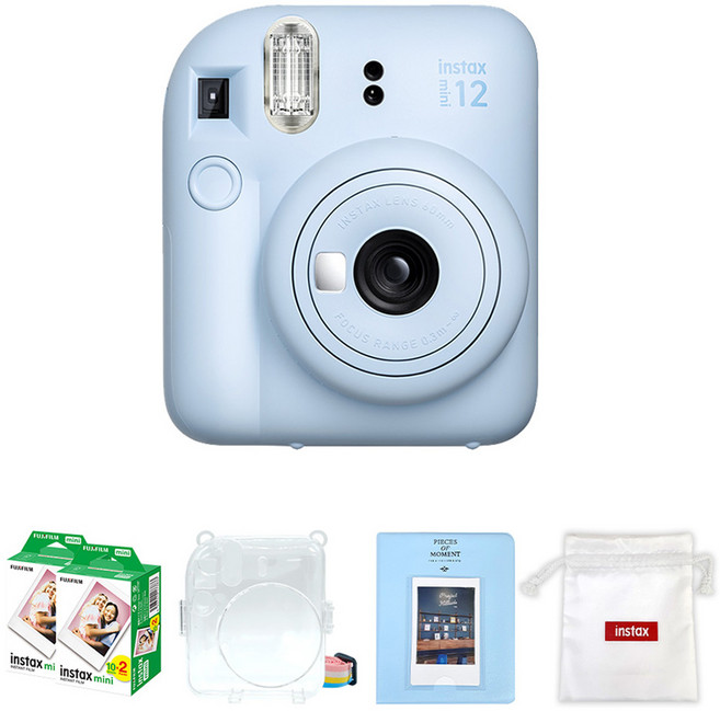 FUJIFILM 富士 instax 拍立得 盡享色彩系列 粉藍色 + 迷你底片 40張 + 透明保護殼 + 馬卡龍2層相簿 隨機出貨 + Logo收納袋 隨機出貨 套組 instax mini 12, 1個