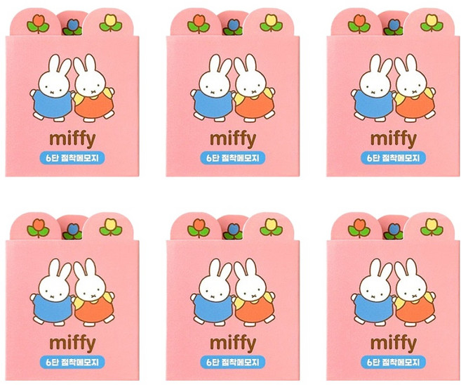 iiGEN 미피 6단 점착 메모지, 핑크, 200매, 6개
