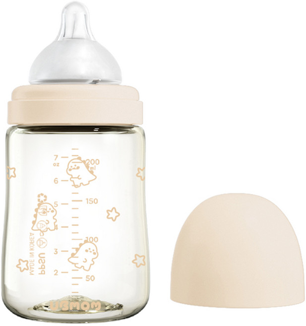 유비맘 시그니처 PPSU 배앓이방지 젖병 + 젖꼭지 세트, 베이지, 200ml, 1개