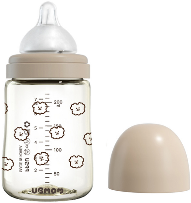 유비맘 시그니처 PPSU 배앓이방지 젖병 + 젖꼭지 세트, 초코, 200ml, 1개