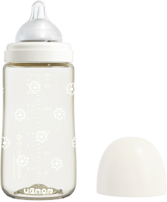 유비맘 시그니처 PPSU 배앓이방지 젖병 + 젖꼭지 세트, 화이트, 280ml, 1개