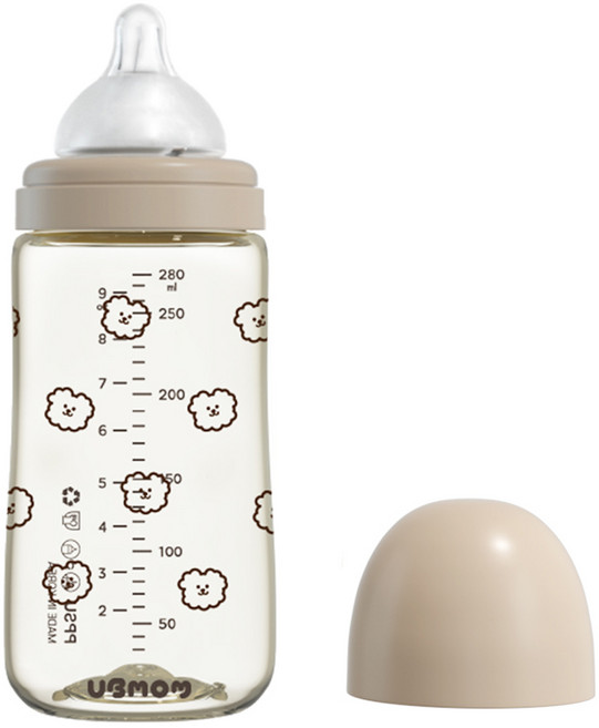 유비맘 시그니처 PPSU 배앓이방지 젖병 + 젖꼭지 세트, 초코, 280ml, 1개